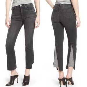 NWT Hudson Holly High Rise Crop Flare Jeans Washed Black Patched Slit Sz 25